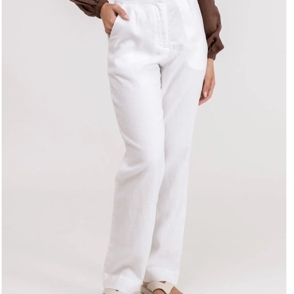 Rhythm White Linen Straight Leg Pants